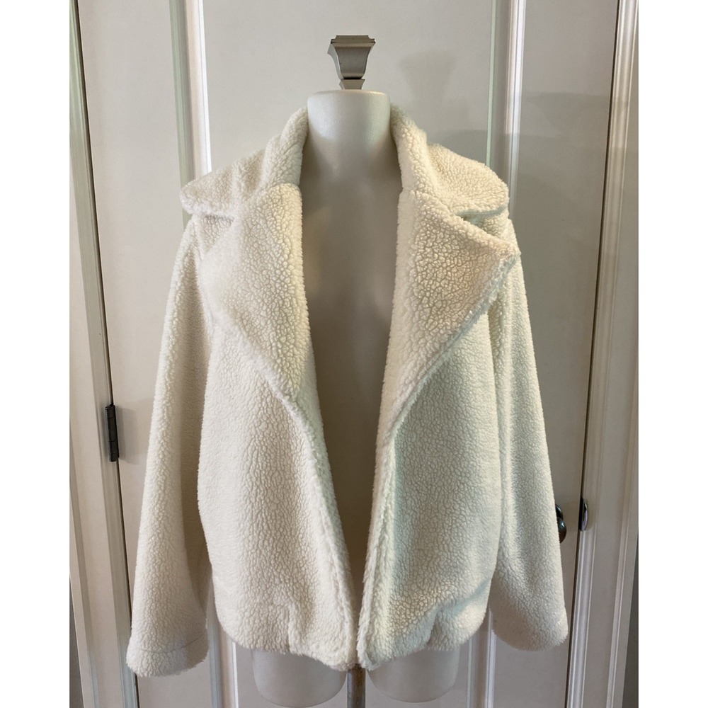 Banana Republic Women's Sherpa Jacket Size L Ivory Cozy Cropped Fleece Open